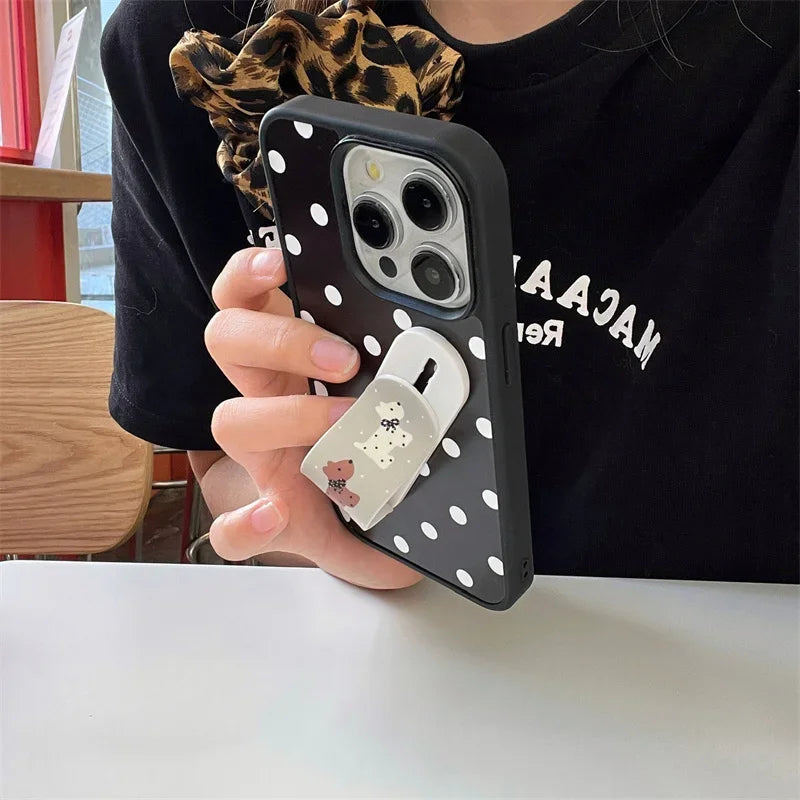 Design Polka Dot Puppy Stand Case For iPhone Pro Series