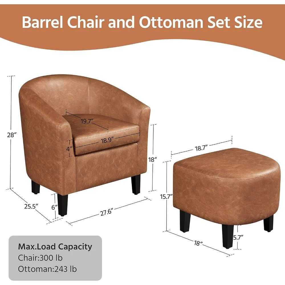 MKDK Accent Chair With Ottoman Foot Rest Faux Leather Mid Century Modern Upholstered Armchair