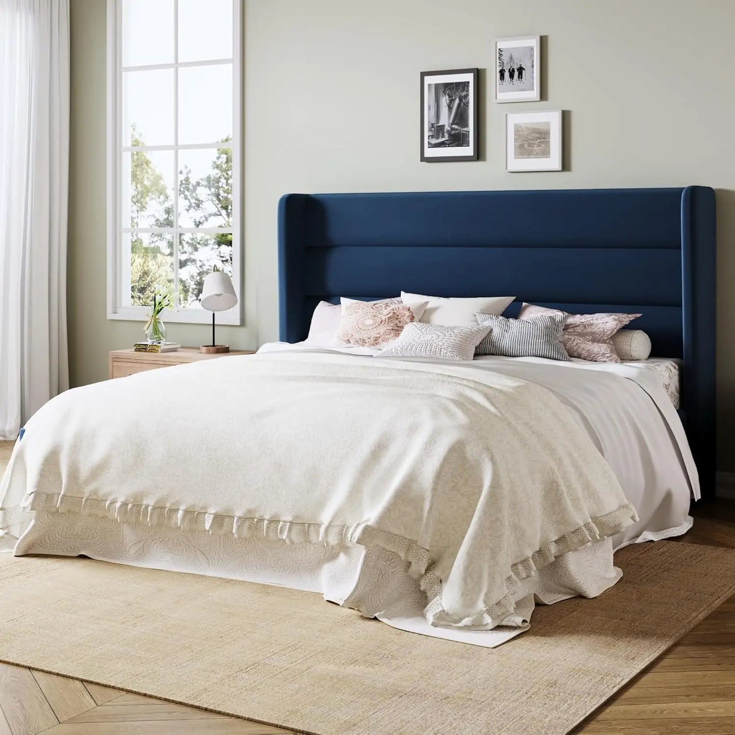 Queen Velvet Wingback Bed Frame With Under Bed Storage