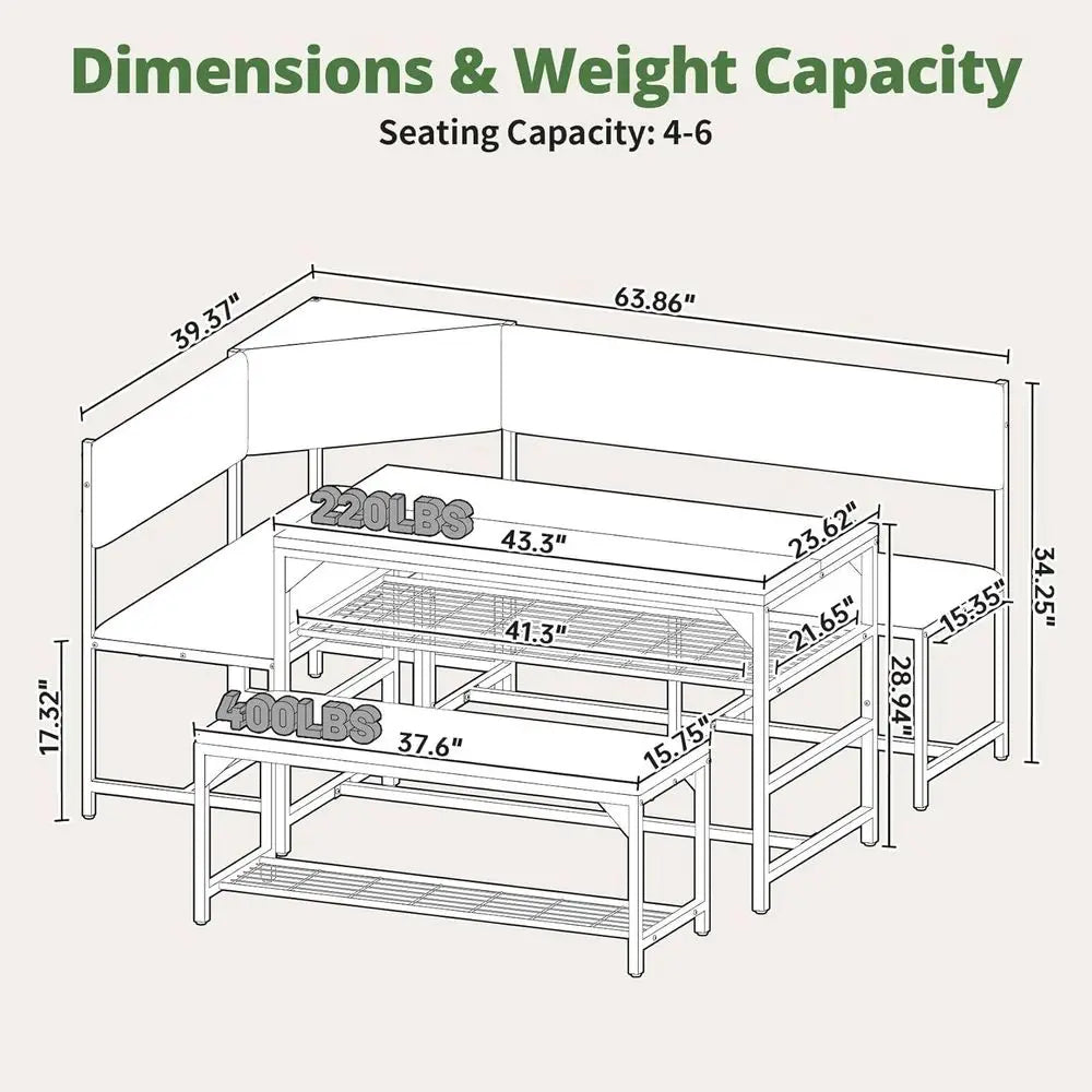 XMSJ Breakfast Nook Set With Storage Bench and Table