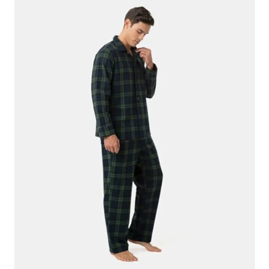 Men's Plaid Pajama Set Long Sleeve Top And Pants Sleepwear