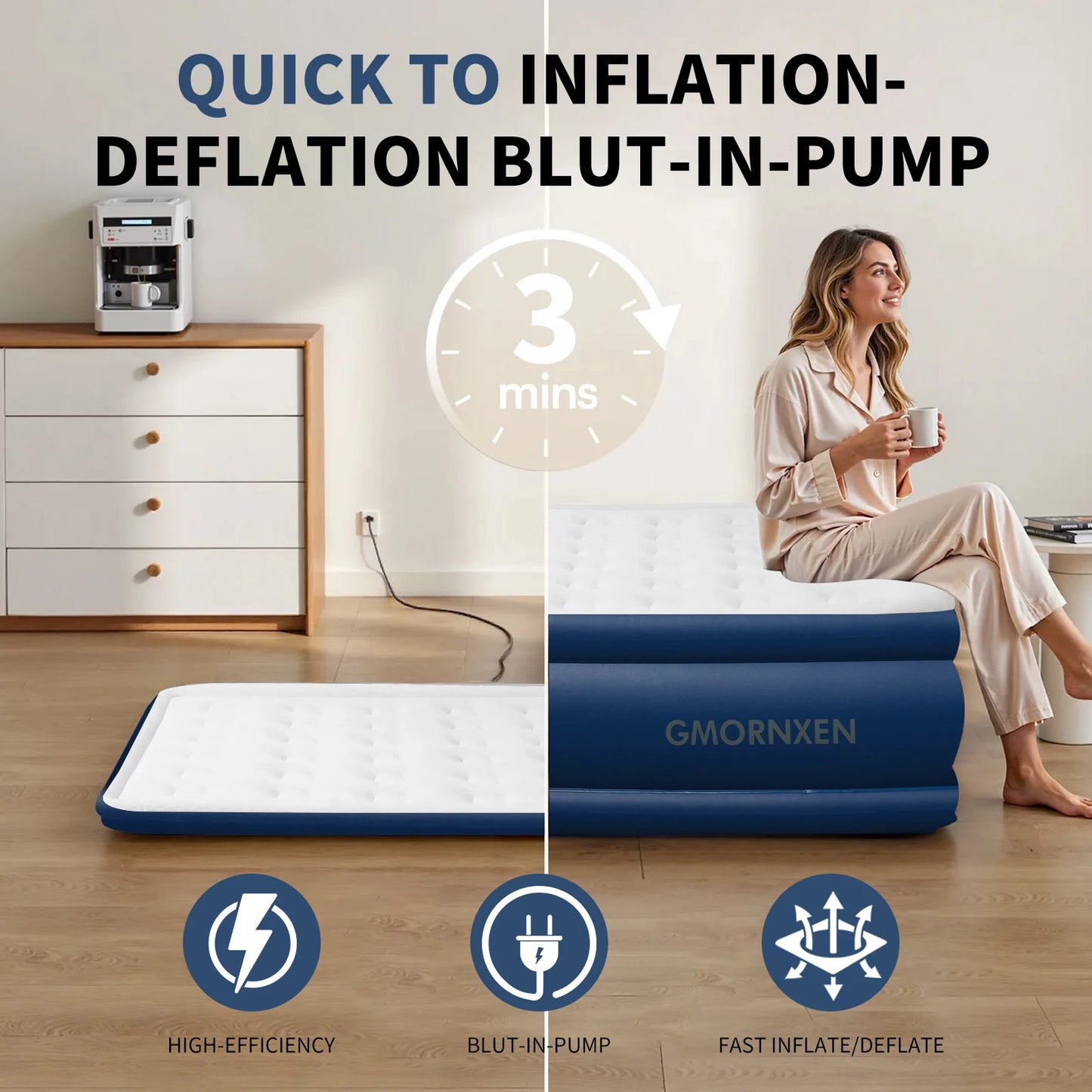 By Inflating Queen Air Mattress With Built In Pump For Camping