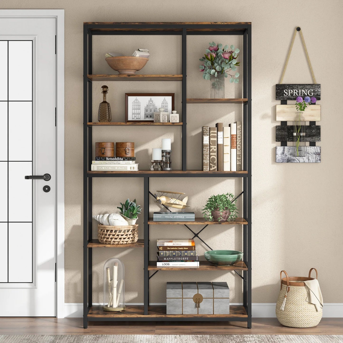 Tribesigns 9 Tier Industrial Bookcase With Open Shelves