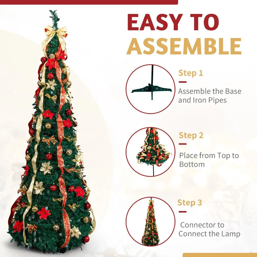 Artificial Christmas Tree With Warm Lights And Ornaments
