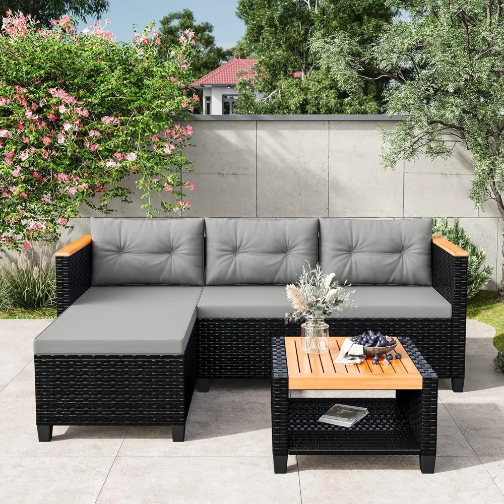 HUANZHUANG Wisteria Lane 3 Piece Rattan Outdoor Patio Set