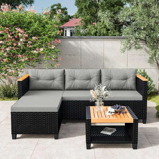 HUANZHUANG Wisteria Lane 3 Piece Rattan Outdoor Patio Set
