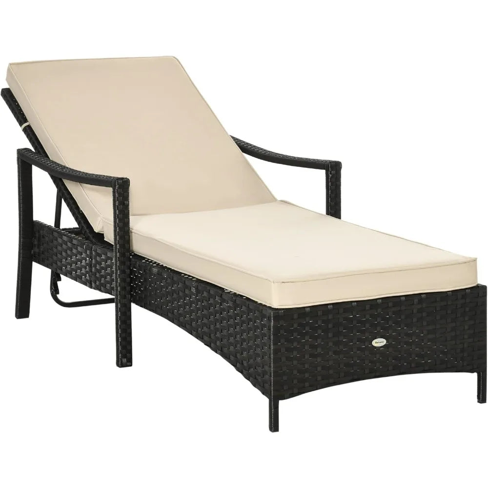 Huanzhuang Wicker Chaise Lounge Chair 4 Position Backrest