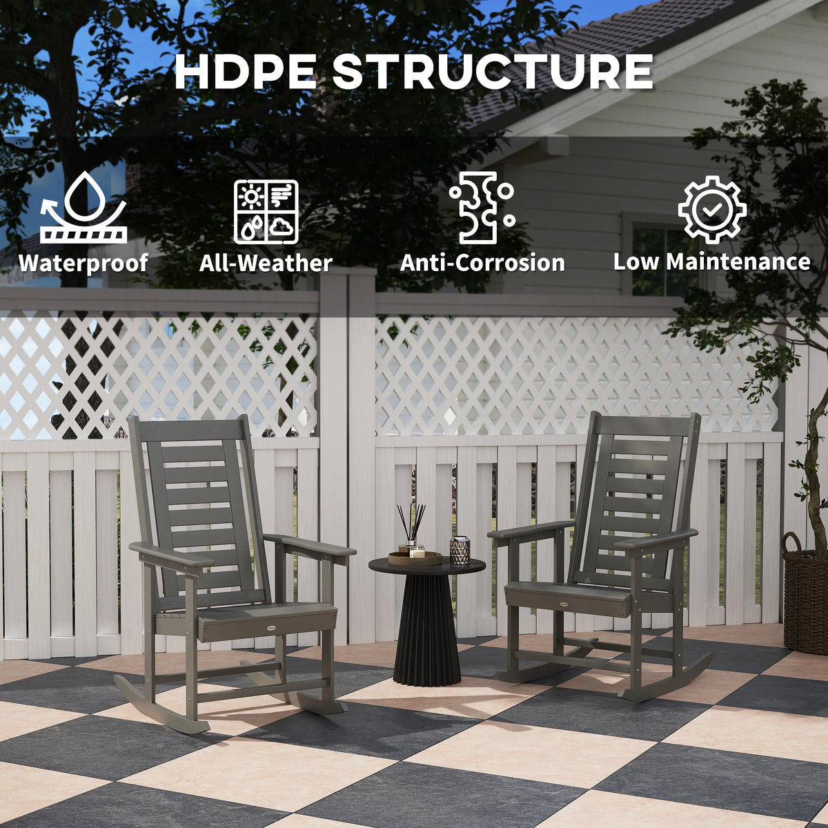 Outsunny Outdoor Patio Rocking Chairs Set With Metal High Back