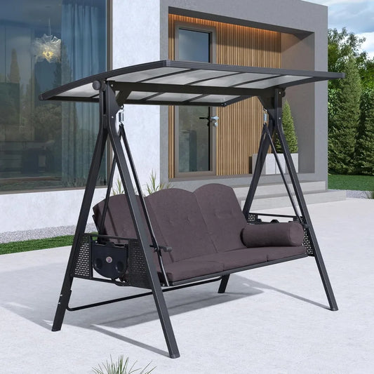 Outdoor Patio Swing With Adjustable Canopy And Cup Holders