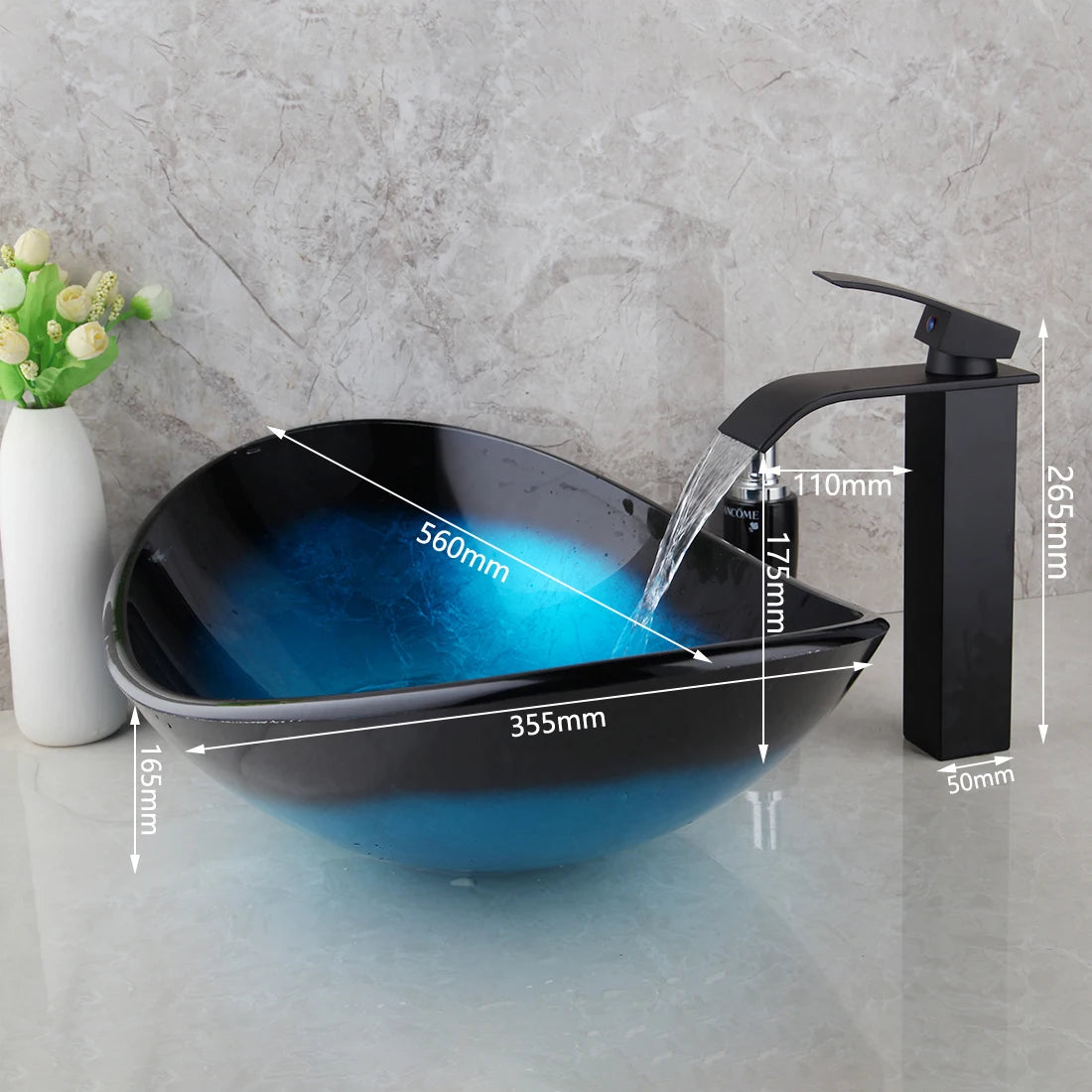 KEMAIDI Tempered Glass Vessel Sink With Waterfall Faucet