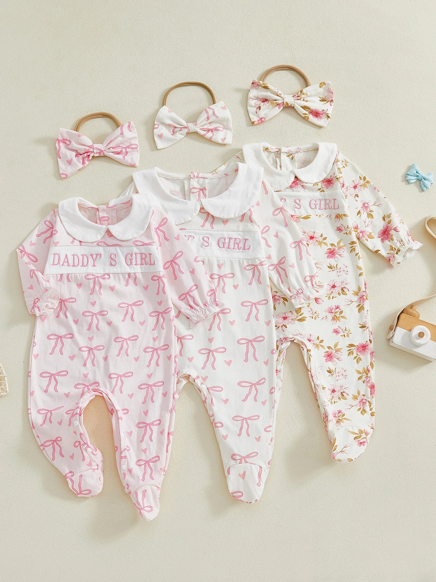 Floral Toddler Girl Ruffle Sleeve Romper With Lace Collar Set