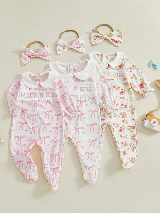 Floral Toddler Girl Ruffle Sleeve Romper With Lace Collar Set