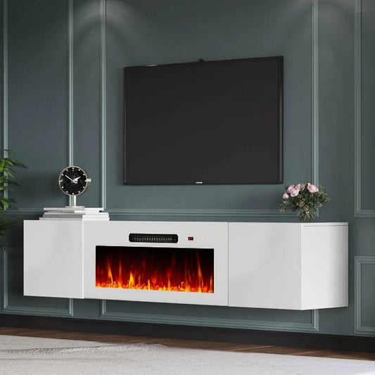 LZJV Wall Mount Electric Fireplace Entertainment Center With Storage