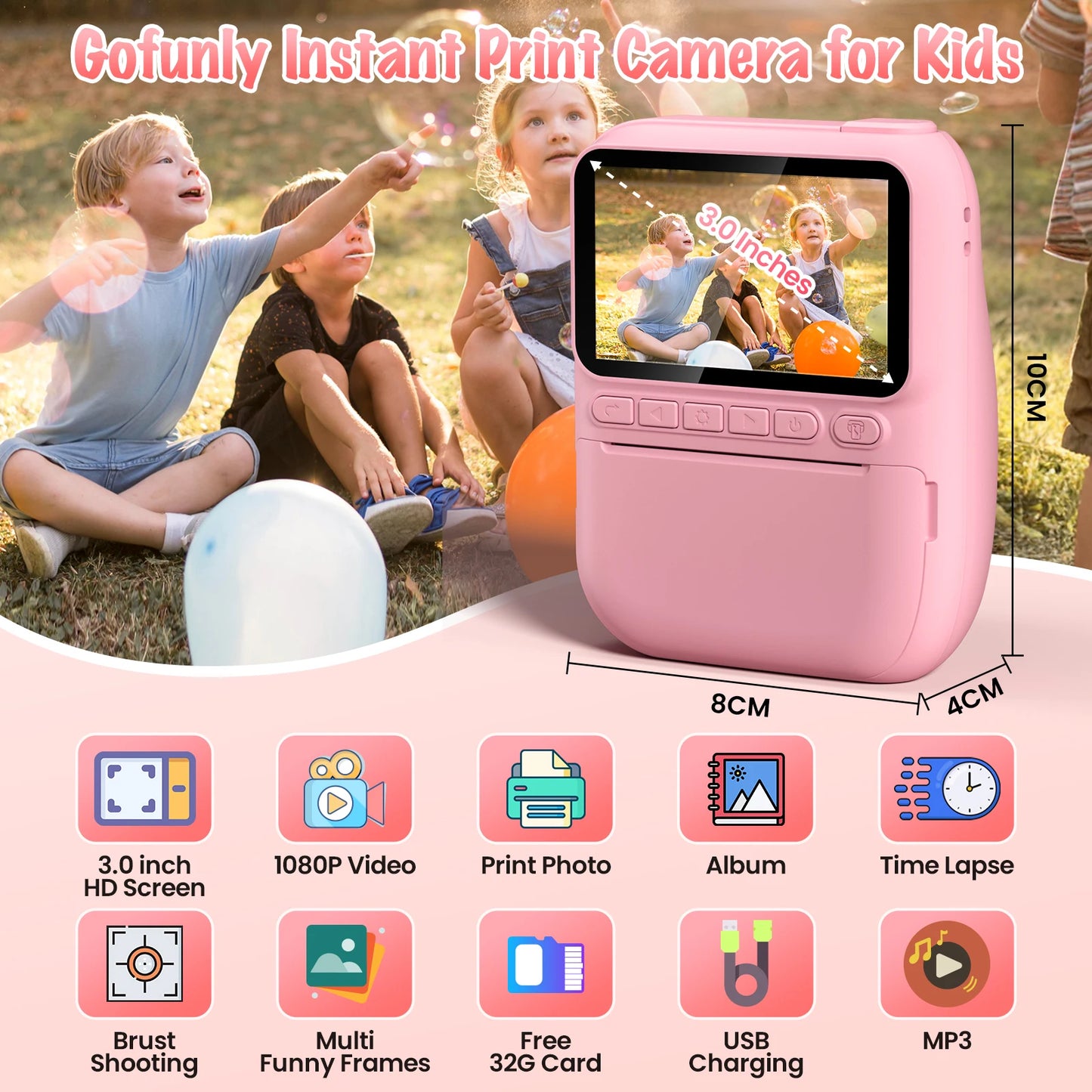 DIAMOOKYCN Instant Print Kids Camera 32MP HD 1080P