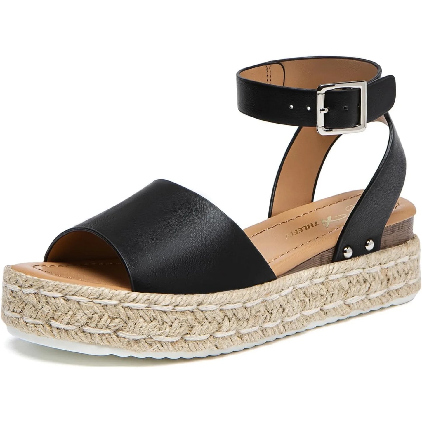 Athlefit Womens Platform Espadrille Wedge Sandals Open Toe Buckle