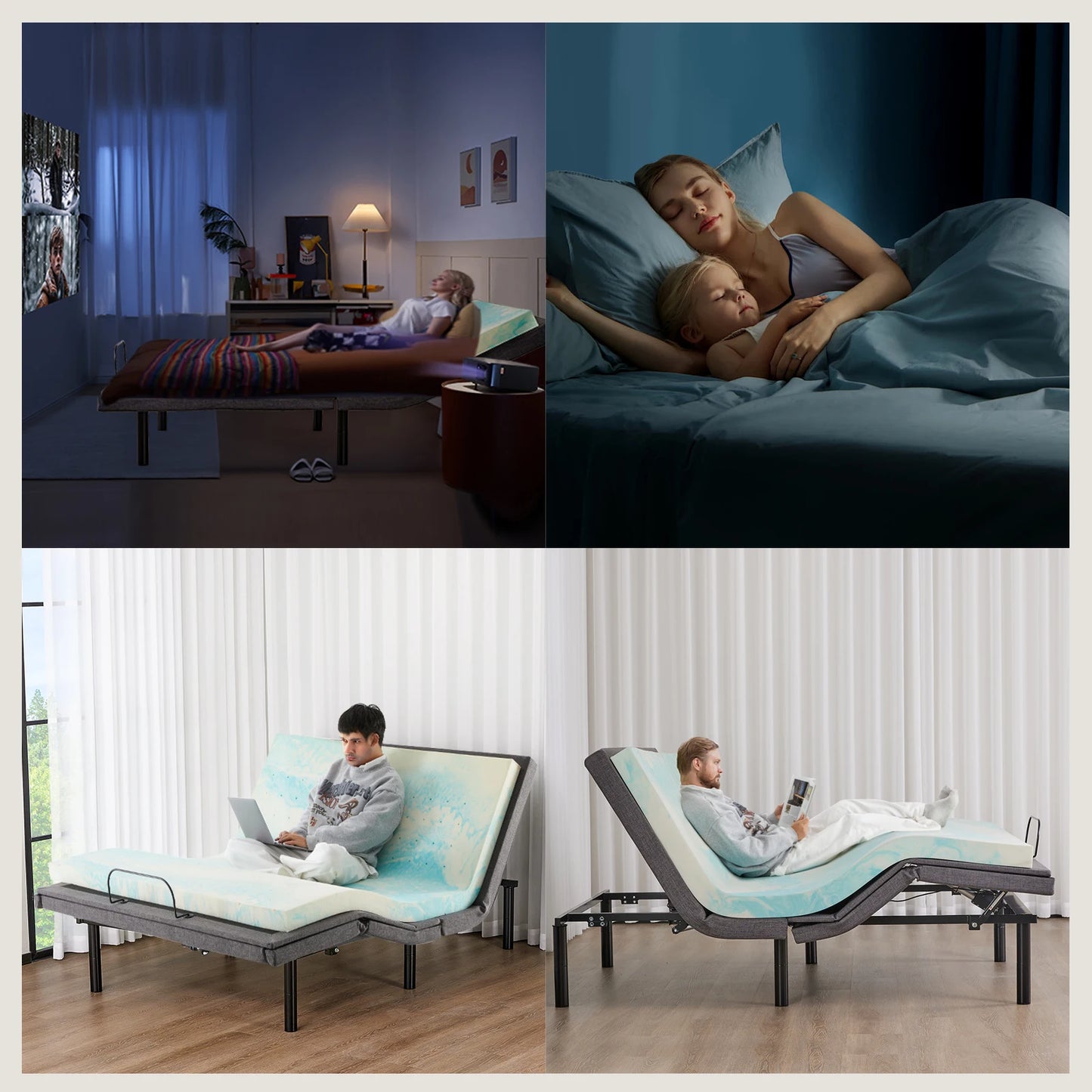 JHK Electric Adjustable Bed Frame With Wireless Remote And USB Ports