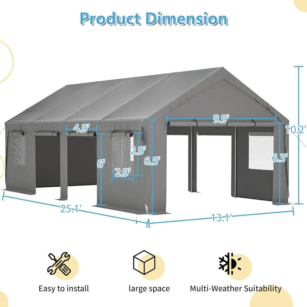 Carport Heavy Duty Canopy With Doors And Windows Portable Garage