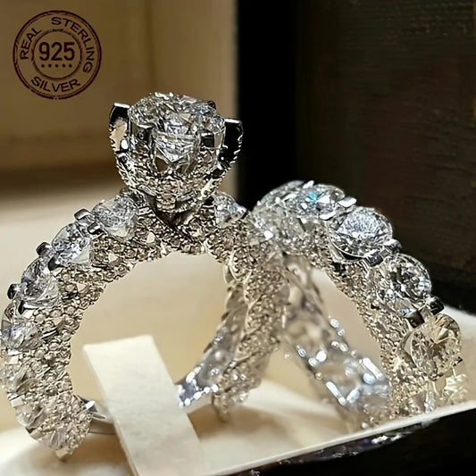 WPOOCC Classic Zircon Wedding Ring Set For Women 925 Silver