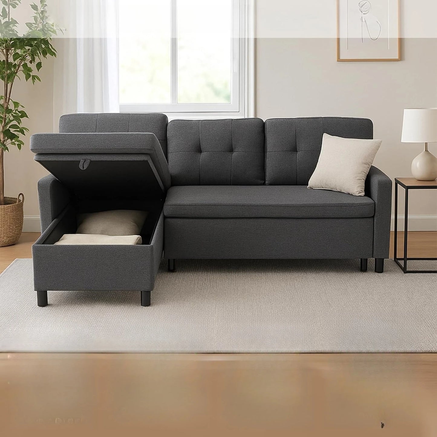 HUANZHUANG Sleeper Sofa with Storage Chaise L Shaped Sectional
