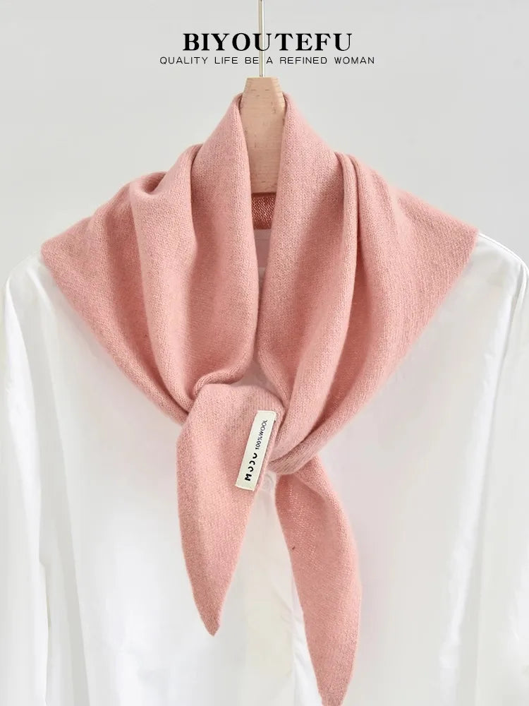 Australian Wool Knitted Triangle Scarf Shawl For Women Warm Winter