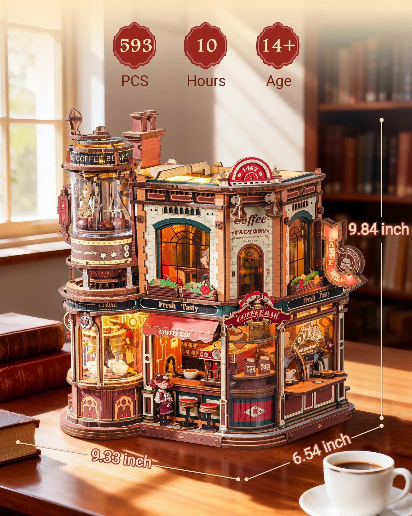 ROKR Wooden 3D Puzzle Dream Coffee Factory Music Box Kit