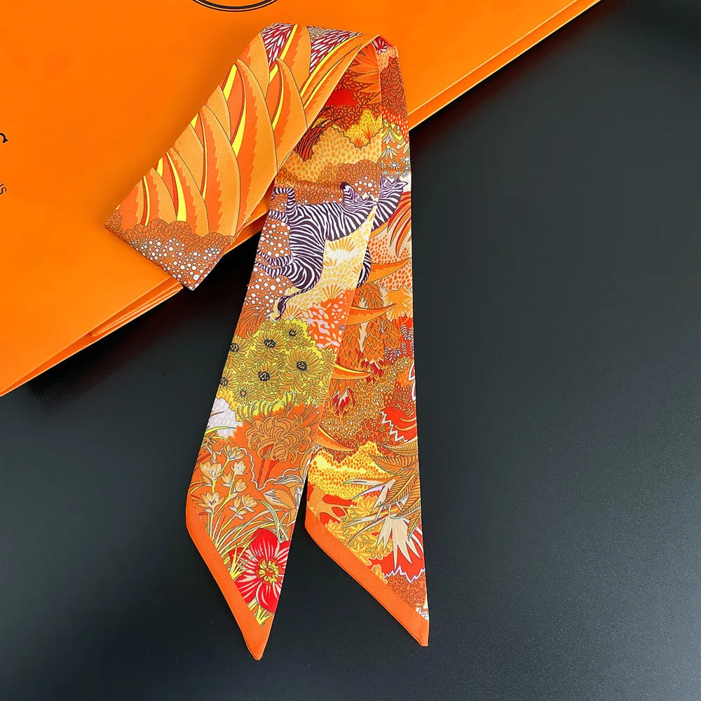 Korean Style Botanical Jungle Horse Print Polyester Scarf for Women