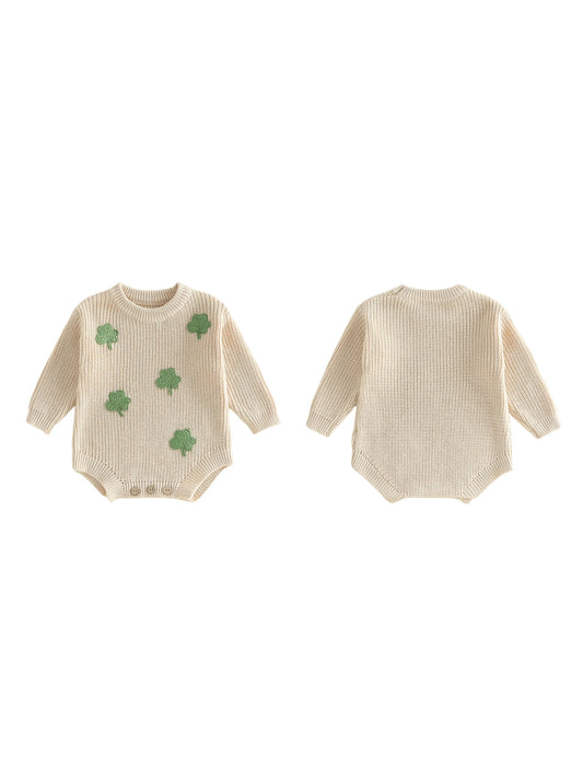 NONECN Adorable Newborn Romper Featuring Shamrock Embroidery