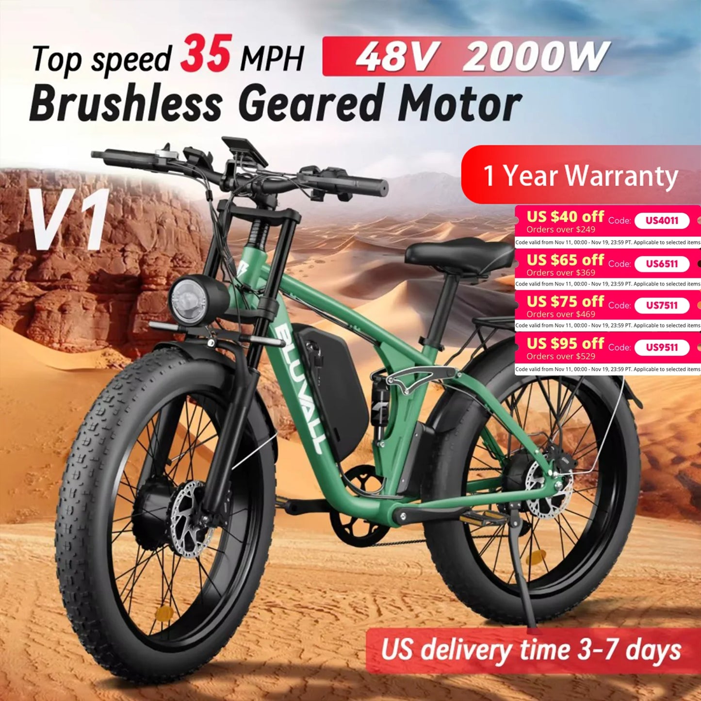ZEEGR Moobelo V1 52V 2000W Dual Motor Fat Tire EBike