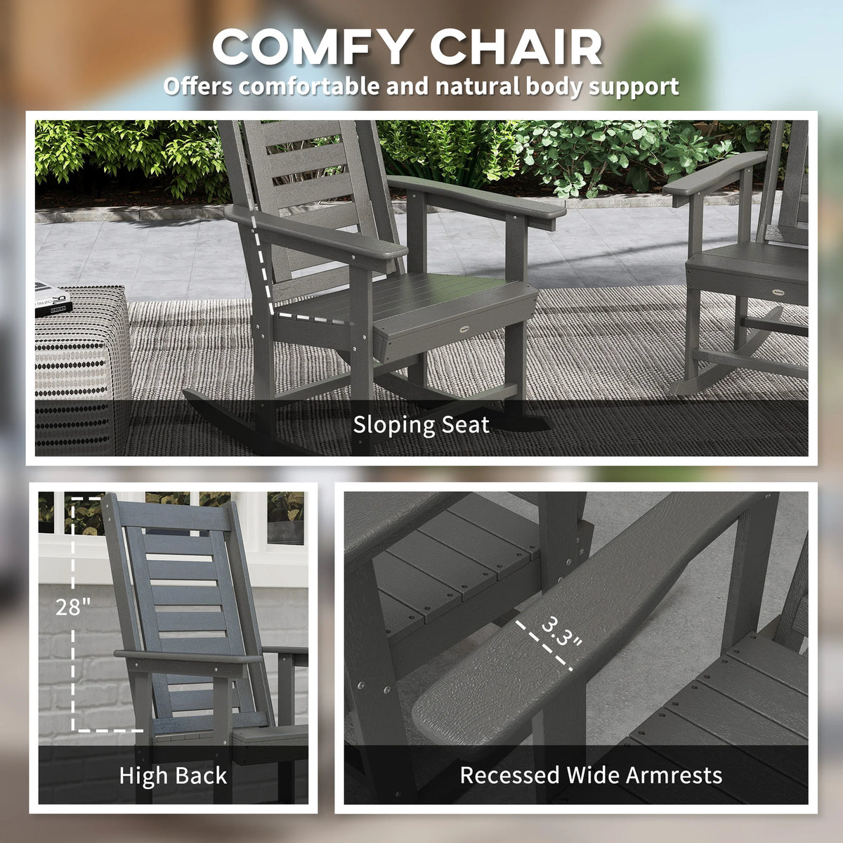 Outsunny Outdoor Patio Rocking Chairs Set With Metal High Back