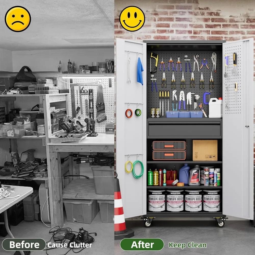 High-concerned Metal Garage Storage Cabinet On Wheels With 1 Drawer