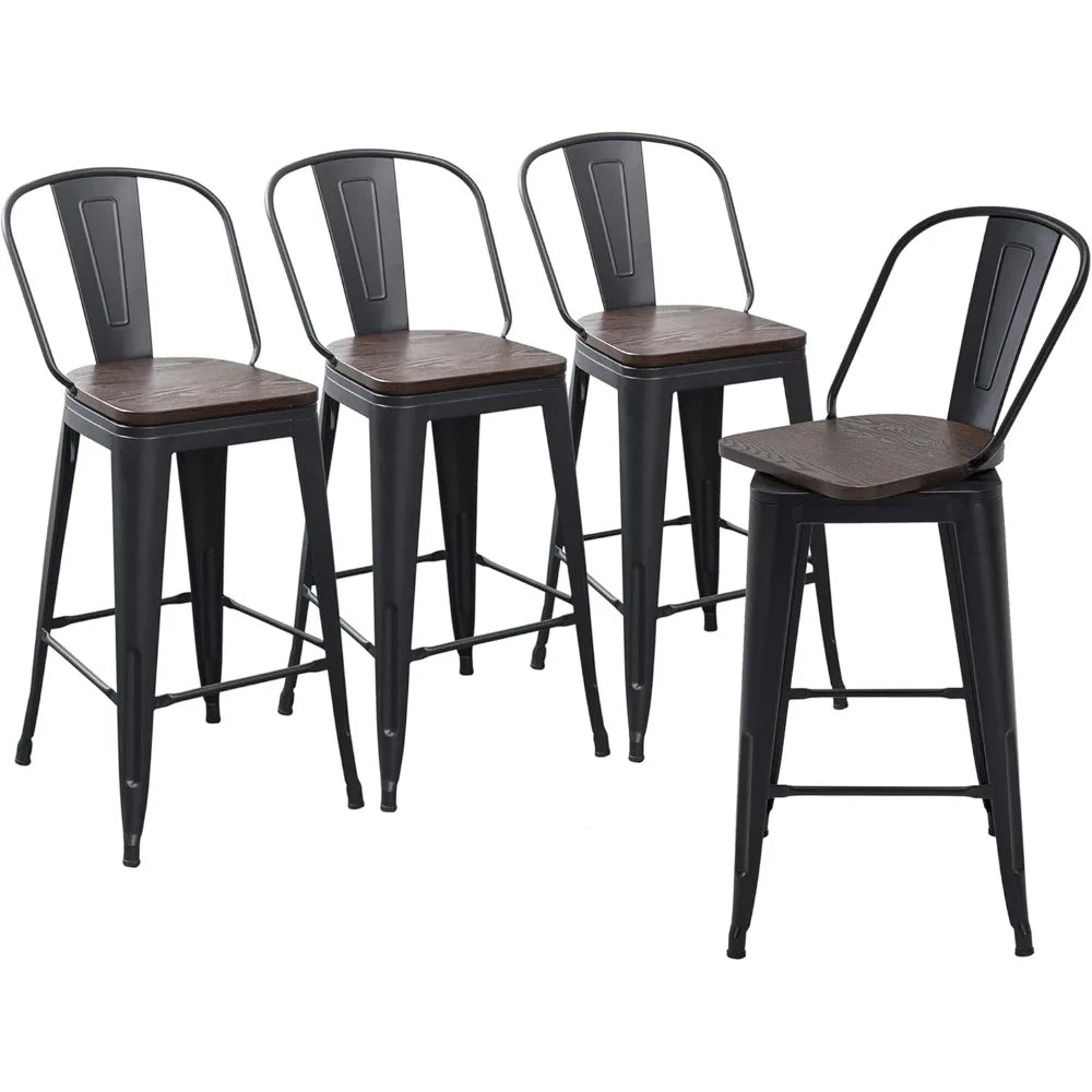 MOYU Swivel Metal Bar Stools Set 4 High Back Comfort