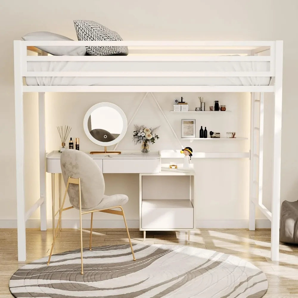 HUANZHUANG Metal Loft Bed With Safety Guardrail And Ladder