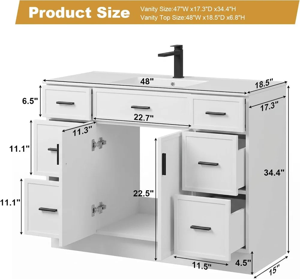 Farmhouse Bathroom Vanity With Sink 2 Doors And 6 Drawers