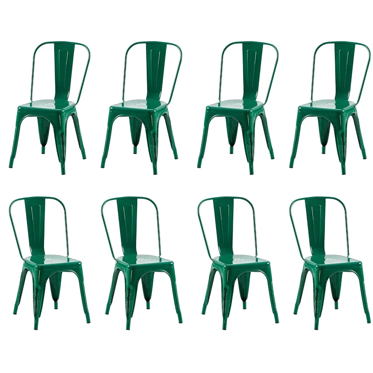 Industrial Metal Dining Chairs Set Of 8 Stackable High Back