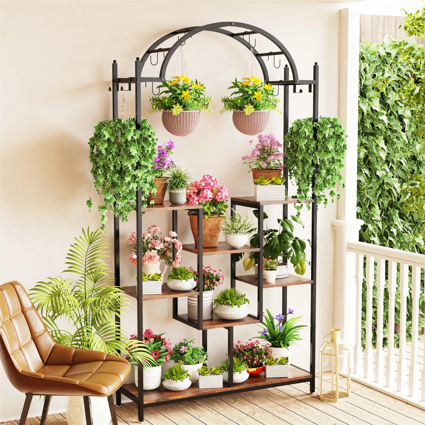 BINGOPAW Tall 5 Tier Indoor Plant Stand Arched Metal Shelf