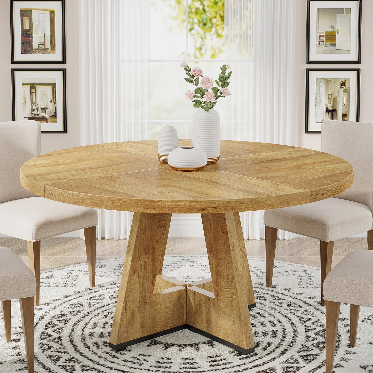 Tribesigns Round Dining Table For Four Farmhouse Kitchen