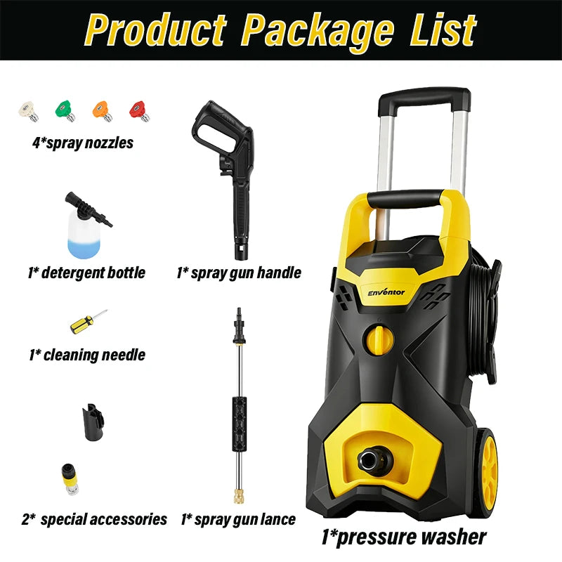 Enventor Electric Pressure Washer 135 Bar Portable High Pressure Cleaner