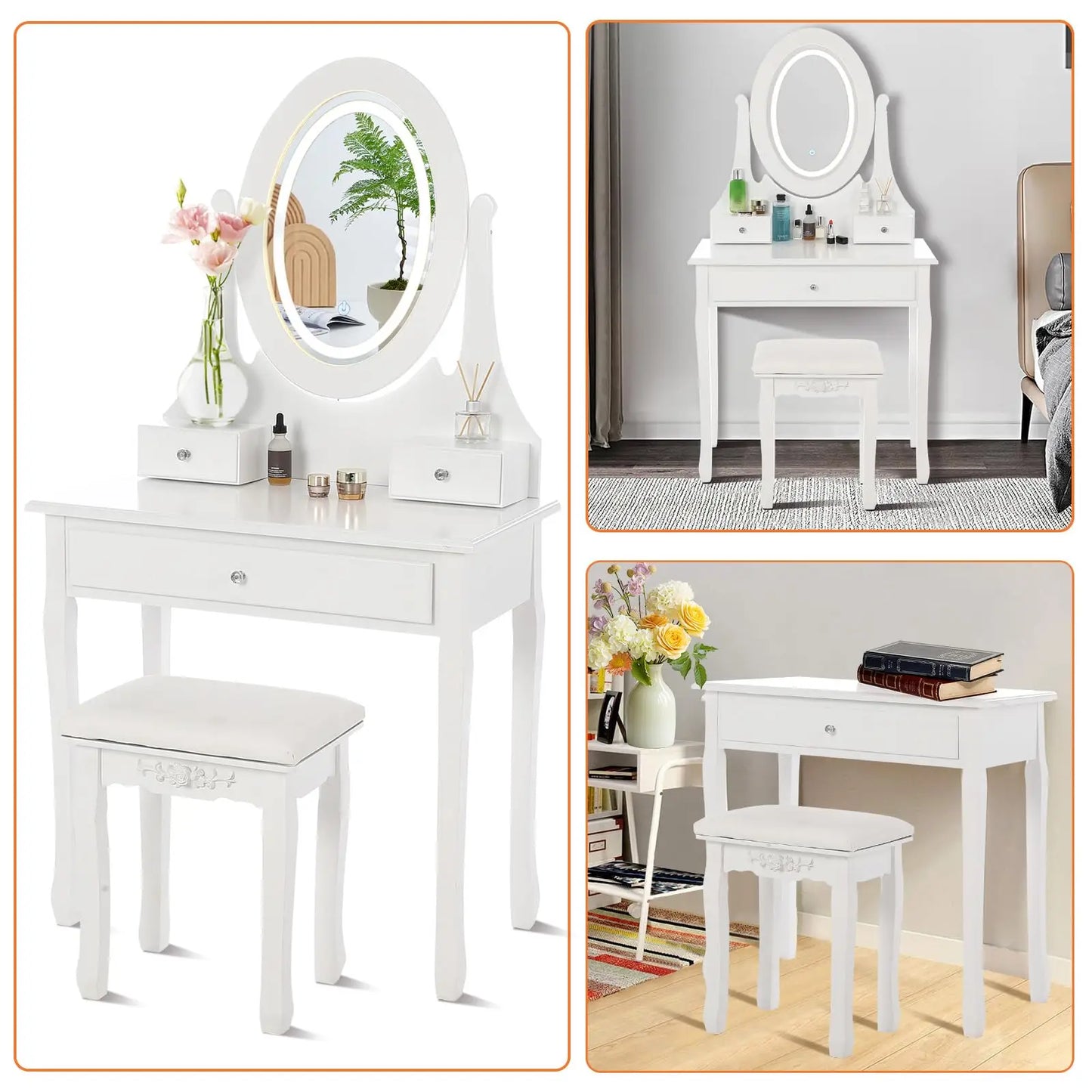 HiMISS Vanity Desk With Mirror And LED Lights