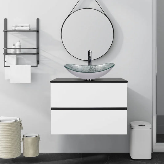 Wall Mounted Bathroom Vanity Cabinet With Two Drawers Glass Sink