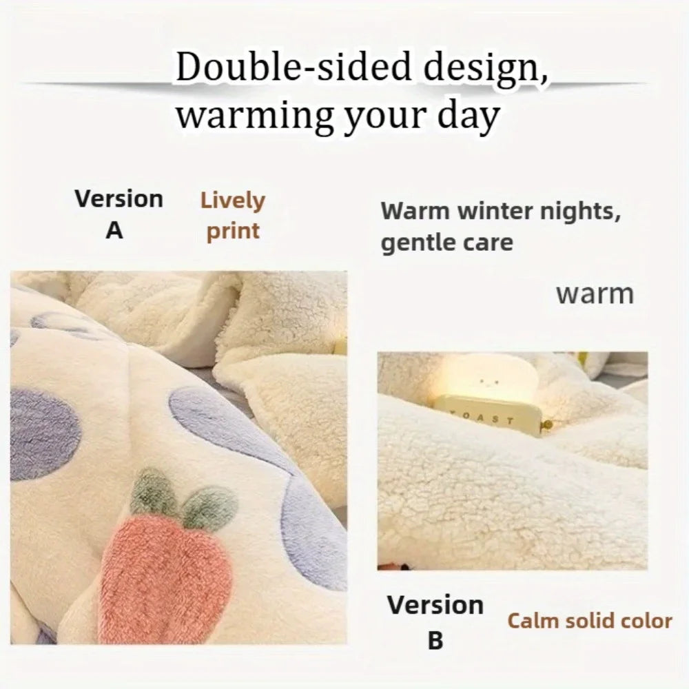 Jiangsu All-Season Thickened Lamb Wool Sherpa Quilt Set Bedding