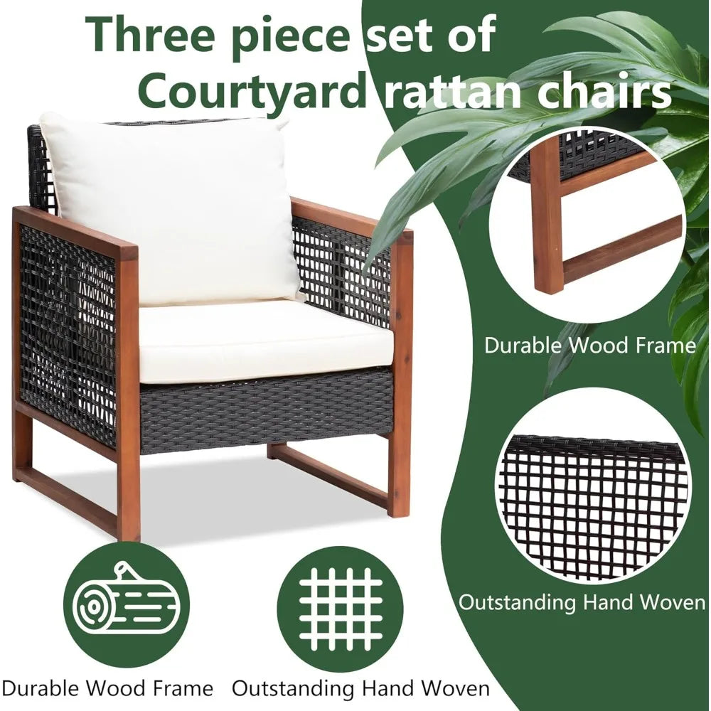 Modern Rattan Bistro Patio Set With Acacia Wood Frame