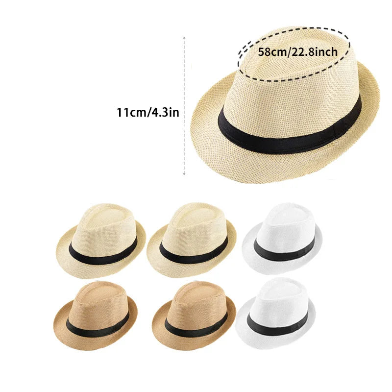XMSJ Straw Fedora Hat Unisex Panama Rollup Wedding