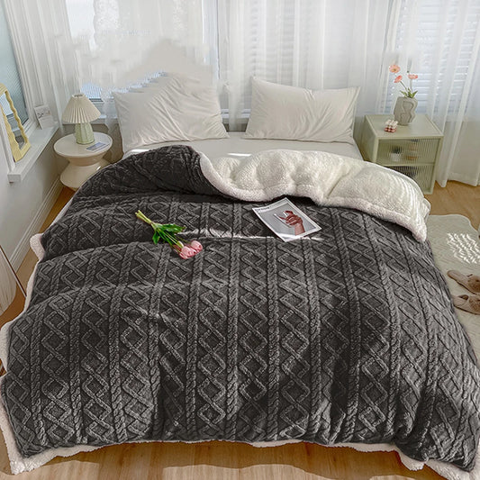 Winter Thick Microfiber Fleece Throw Blanket Double Layer Bedspread