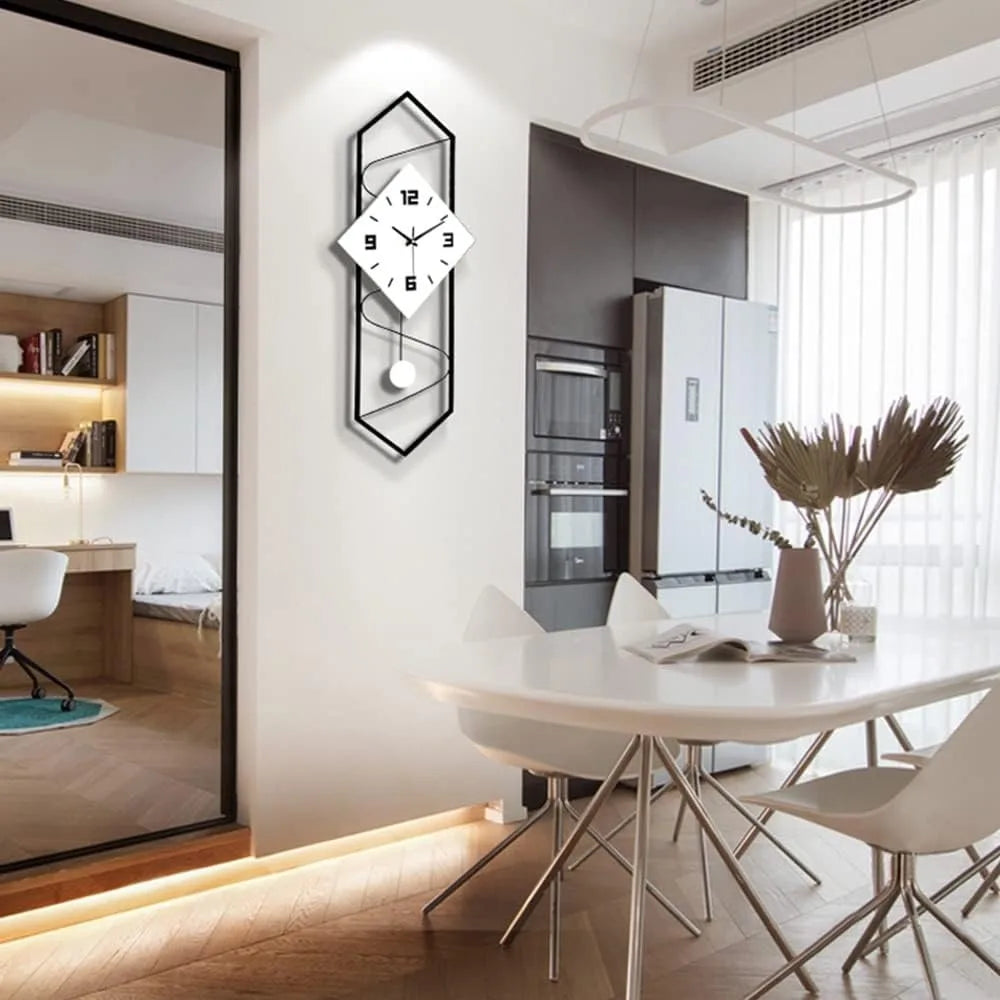 Quartz Silent Wall Clock Modern Metal Pendulum Decor