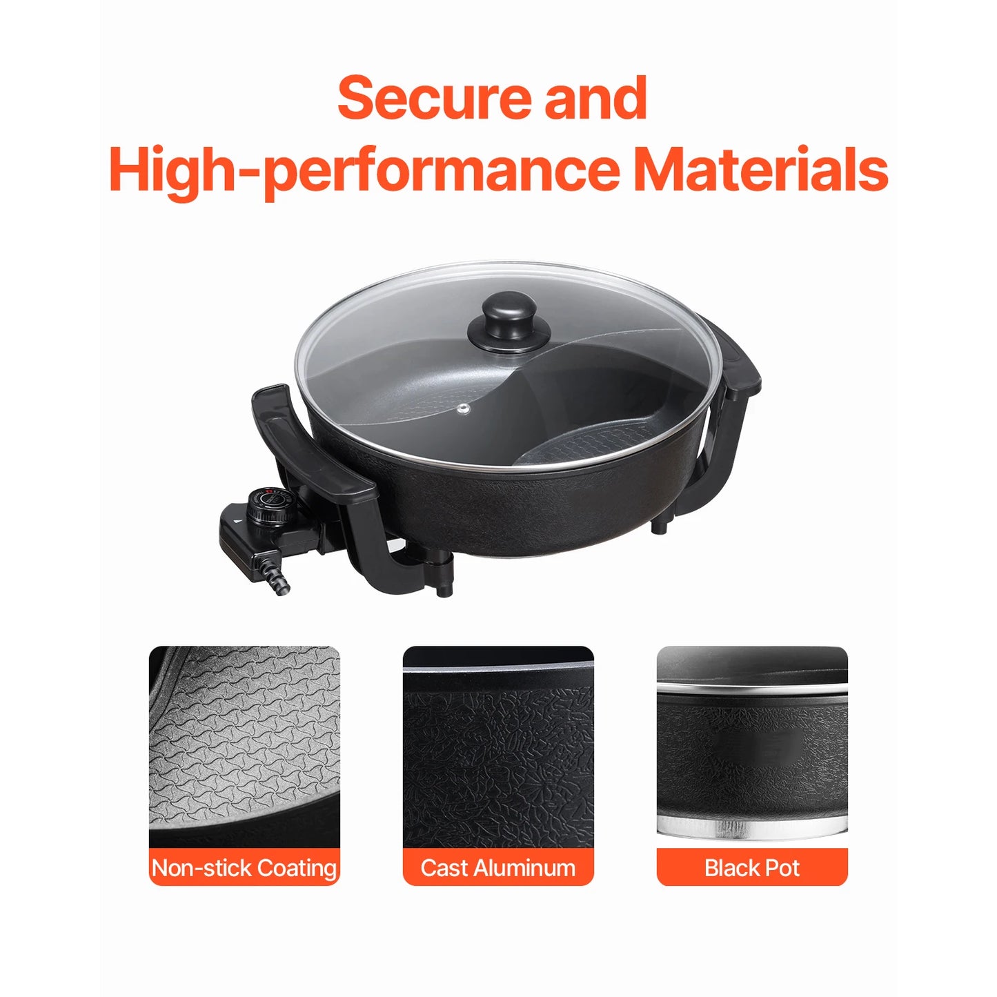 SucceBuy Double-Flavor Nonstick Electric Hot Pot Shabu Shabu Cooker