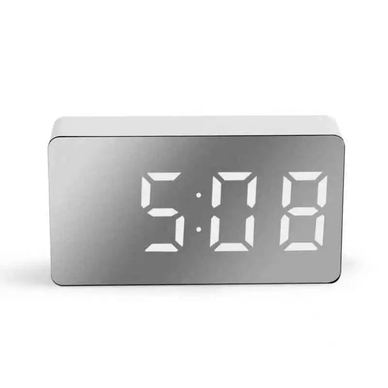 LED Mirror Clock With Snooze And Night Light USB Alarm