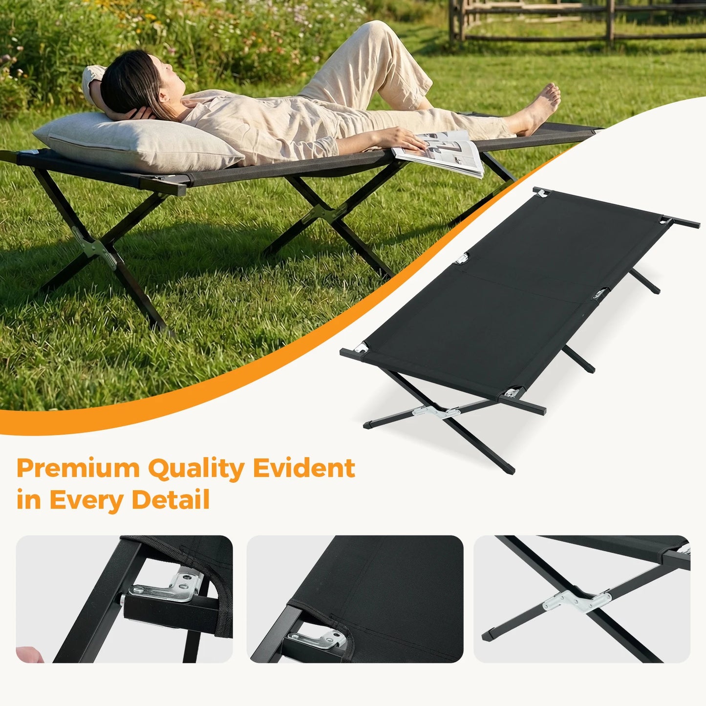JHK Collapsible Camping Cot Lounge Chair Portable Folding Bed Outdoor