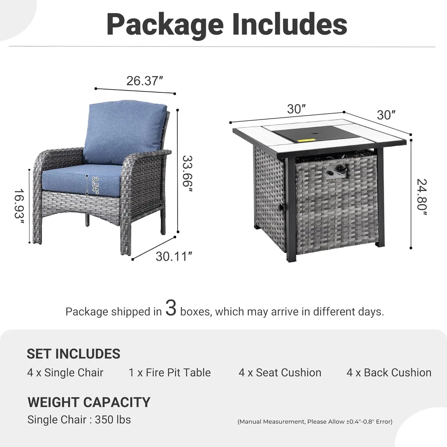 Folded 4-Piece Patio Set With Fire Pit Table And Chairs