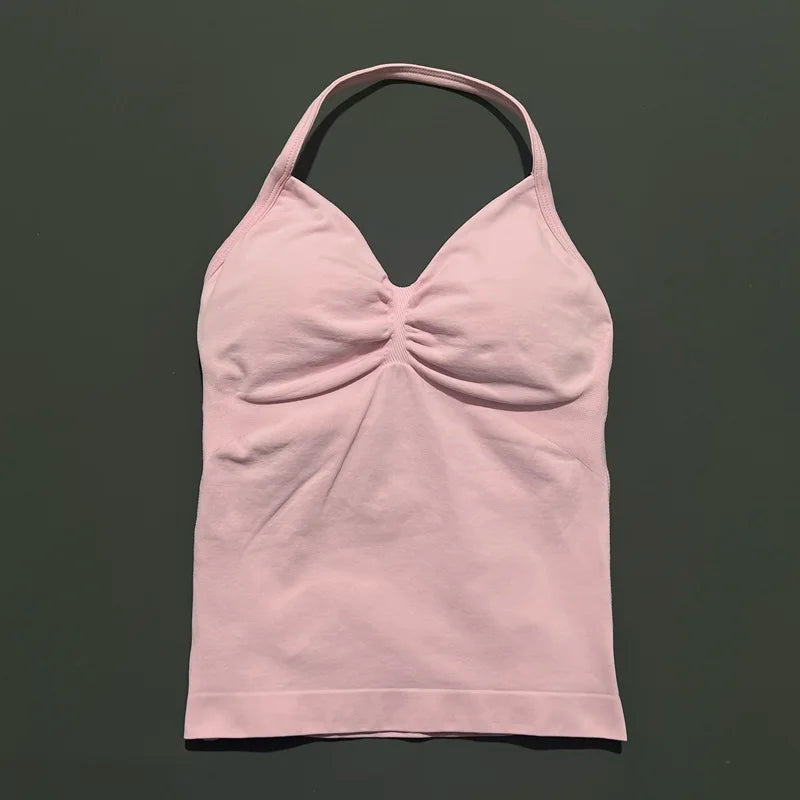 Women Gym Halter Top Longline Strappy Yoga Tank Removable Cups