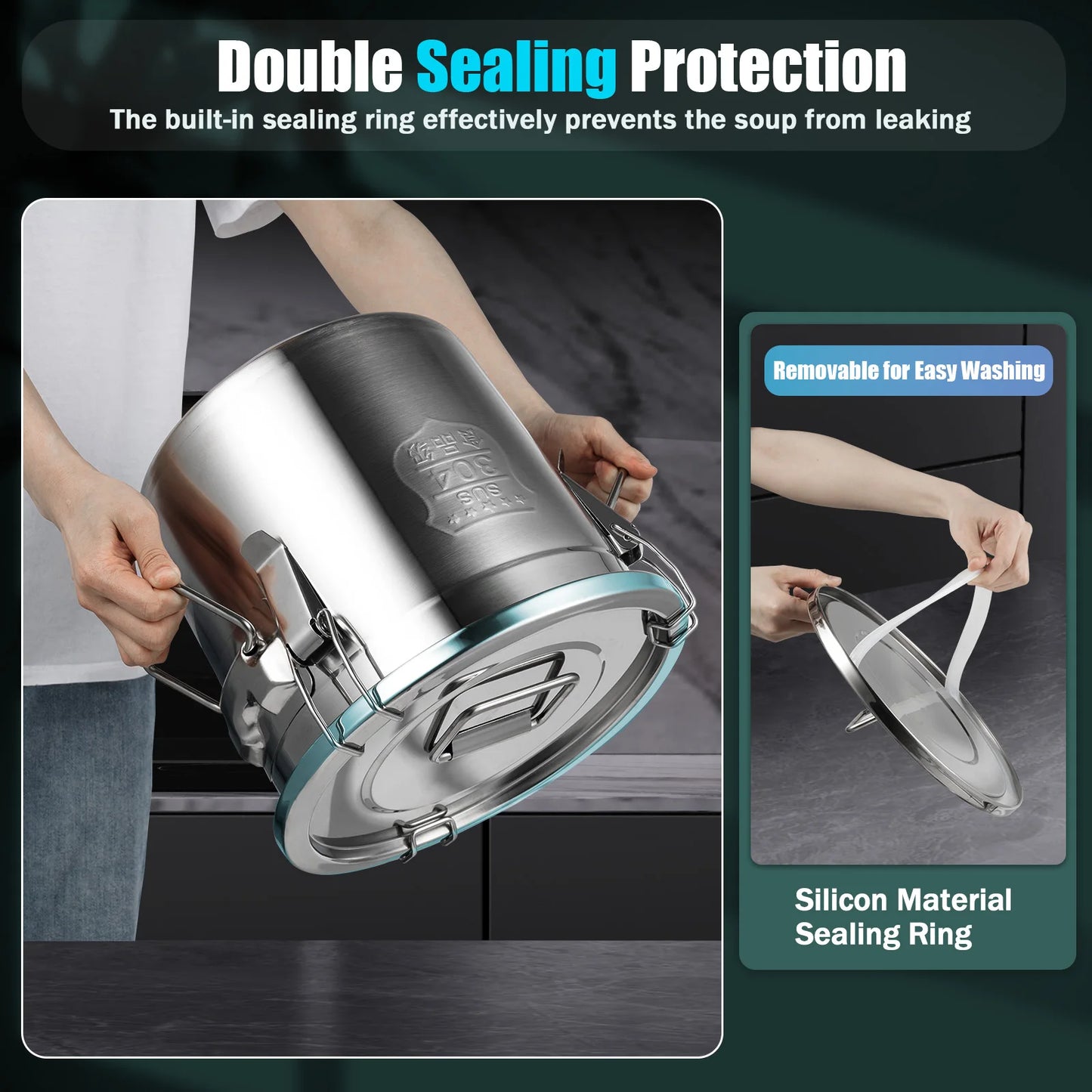 Bucket 304 Stainless Steel Airtight Storage Canister With Handles